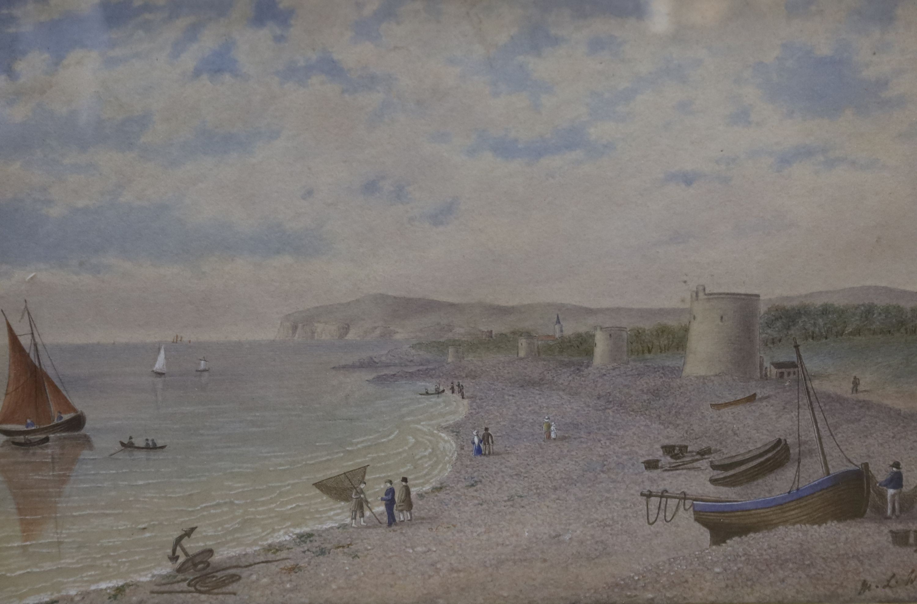 Mary Louisa Wing (19th C.), watercolour, 'Coastal scene near Beachy Head' , signed, 21 x 33cm, maple framed